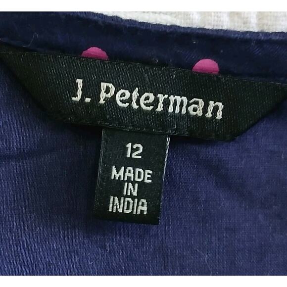 J Peterman Shirt Dress Fit & Flare Dark Blue Pink Polka Dots Maxi Size‎ 12 - Picture 6 of 7